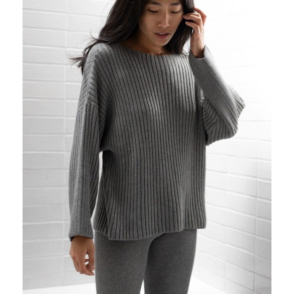 Lunya Womens Grey Ribbed Pima Cotton Alpaca Blend Minimalist Oversized Sweater M